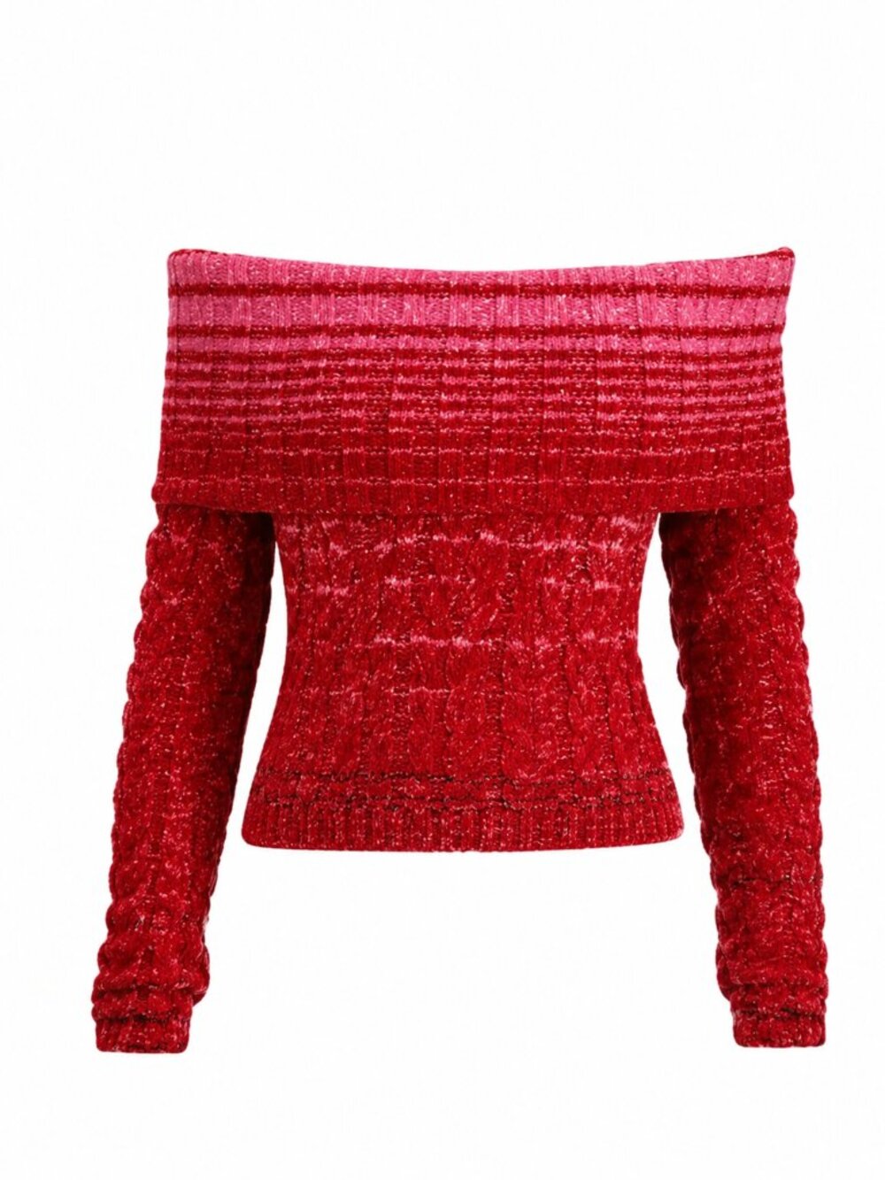 Staud Myrna Off-The-Shoulder Cable-Knit
Sweater MEDIUM NWT Pink Red